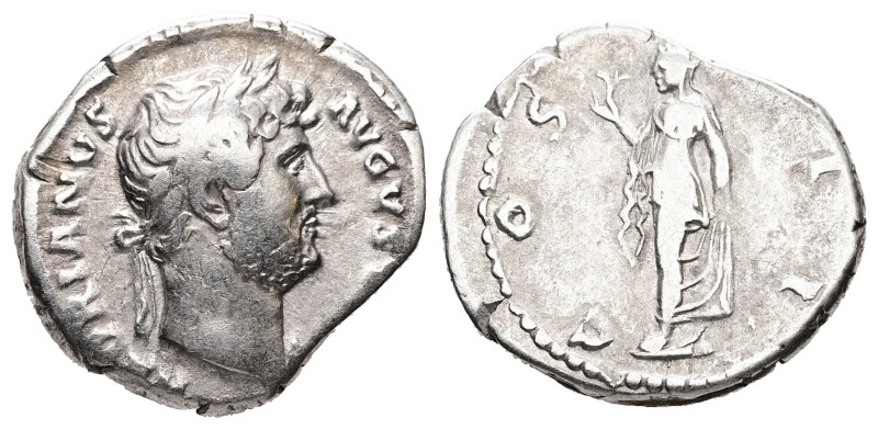 Hadrian, AD 117-138. AR, Denarius. 3.41 g. 19.42 mm. Rome.
Obv: HADRIANVS AVGVST...