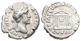 Antoninus Pius, AD 138-161. AR, Denarius. 3.24 g. 18.27 mm. Rome.
Obv: ANTONINVS AVG PIVS P P. Head of Antoninus Pius, laureate, right.
Rev: TEMPLVM D...