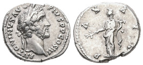 Antoninus Pius, AD 138-161. AR, Denarius. 3.38 g. 18.20 mm. Rome.
Obv: ANTONINVS AVG PIVS P P COS III. Laureate head of Antoninus Pius, right.
Rev: PA...