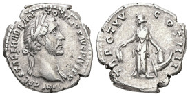 Antoninus Pius, AD, 138-161. AR, Denarius. 3.44 g. 18.92 mm. Rome.
Obv: IMP CAES T AEL HADR ANTONINVS AVG PIVS P P: Head of Antoninus Pius, laureate, ...