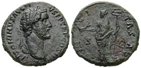 Antoninus Pius, AD 138-161. AE, Sestertius. 22.35 g. 32.68 mm. Rome.
Obv: ANTONINVS AVG PIVS P P TR P COS IIII. Head of Antoninus Pius, laureate, righ...