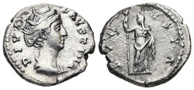 Diva Faustina I, Died 140/1 AD. AR, Denarius. 3.11 g. 18.99 mm. Rome.
Obv: DIVA FAVSTINA. Diademed and draped bust of Diva Faustina, right.
Rev: AVGVS...