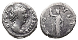 Diva Faustina I, Died 140/1 AD. AR, Denarius. 2.69 g. 18.06 mm. Rome.
Obv: DIVA FAVSTINA. Draped bust of Diva Faustina, right.
Rev: AVGVSTA. Ceres, ve...