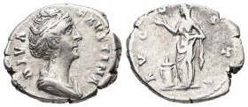 Diva Faustina, died AD 140/1. AR, Denarius. 3.22 g. 18.85 mm. Rome.
Obv: DIVA FAVSTINA. Bust of Faustina the Elder, draped, right, hair elaborately wa...