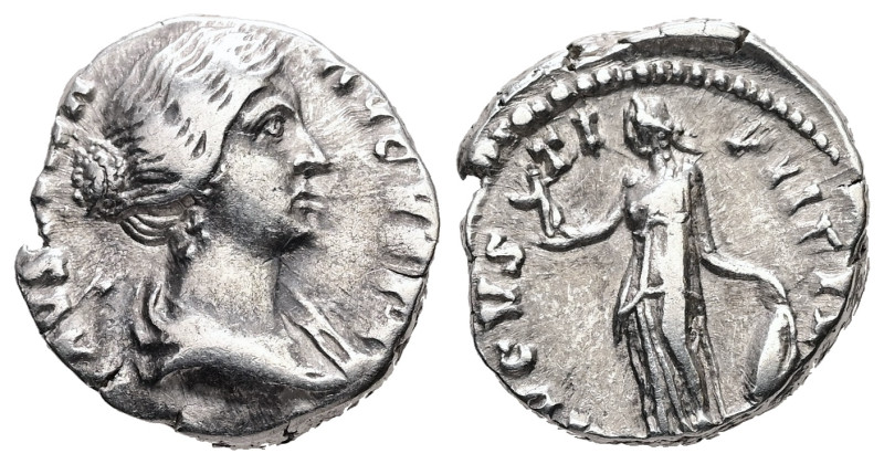 Faustina II, AD 147-175. AR, Denarius. 3.26 g. 16.41 mm. Rome.
Obv: FAVSTINA AVG...