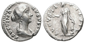 Faustina II, AD 147-175. AR, Denarius. 3.32 g. 17.03 mm. Rome.
Obv: FAVSTINA AVGVSTA. Bust of Faustina II, bare-headed, with hair waived and coiled on...