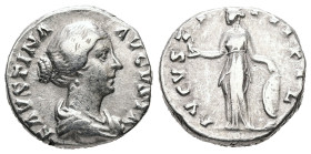Faustina II, AD 147-175. AR, Denarius. 3.41 g. 16.40 mm. Rome.
Obv: FAVSTINA AVGVSTA. Bust of Faustina the Younger, bare-headed, with hair waived and ...