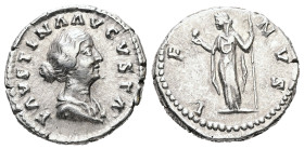 Faustina II, AD 147-175. AR, Denarius. 3.47 g. 18.57 mm. Rome.
Obv: FAVSTINA AVGVSTA. Bust of Faustina, bare-headed, hair waved and fastened in a bun ...