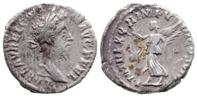Commodus, AD 177-192. AR, Denarius. 2.46 g. 16.57 mm. Rome.
Obv: L AEL AVREL COMM AVG P FEL. Head of Commodus, laureate, right.
Rev: P M TR P XVII IMP...