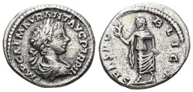 Caracalla, AD 198-217. AR, Denarius. 2.75 g. 18.83 mm. Laodicea ad Mare.
Obv: IMP CAE M AVR ANT AVG P TR P II. Bust of Caracalla, laureate, draped, cu...