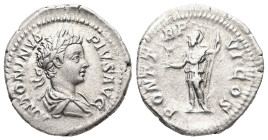 Caracalla, AD 198-217. AR, Denarius. 3.18 g. 18.96 mm. Rome.
Obv: ANTONINVS PIVS AVG. Bust of Caracalla, laureate, draped, right.
Rev: PONT TR P VI CO...