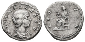 Julia Maesa, AD 218-225. AR, Denarius. 2.44 g. 19.13 mm. Rome.
Obv: IVLIA MAESA AVG. Bust of Julia Maesa, hair waved and turned up low at the back, dr...