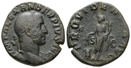 Severus Alexander, AD 222-235. AE, Sestertius. 16.64 g. 28.64 mm. Rome.
Obv: IMP ALEXANDER PIVS AVG. Bust of Severus Alexander, laureate, draped, cuir...