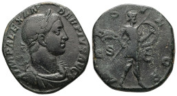 Severus Alexander, AD 222-235. AE, Sestertius. 18.33 g. 29.65 mm. Rome.
Obv: IMP ALEXANDER PIVS AVG. Bust of Severus Alexander, laureate, draped over ...