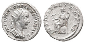 Gordian III, AD 238-244. AR, Antoninianus. 4.03 g. 21.22 mm. Rome.
Obv: IMP CAES GORDIANVS PIVS AVG. Bust of Gordian III, radiate, draped, right.
Re...