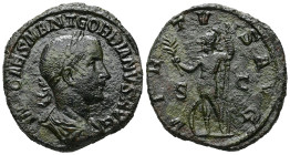 Gordian III, AD 238-244. AE, Sestertius. 20.03 g. 30.11 mm. Rome.
Obv: IMP CAES M ANT GORDIANVS AVG. Bust of Gordian III, laureate, draped, cuirassed,...