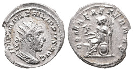 Philip I, AD 244-249. AR, Antoninianus. 3.24 g. 22.59 mm. Rome.
Obv: IMP M IVL PHILIPPVS AVG. Bust of Philip the Arab, radiate, draped, right.
Rev: RO...