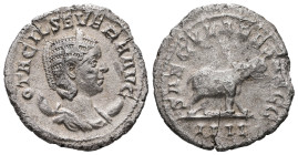 Otacilia Severa, AD 244-249. AR, Denarius. 3.69 g. 22.47 mm. Rome.
Obv: OTACIL SEVERA AVG. Bust of Otacilia Severa, diademed, draped, on crescent, rig...