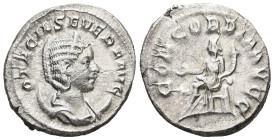 Otacilia Severa Augusta, 244-249 AD. AR, Antoninianus. 4.47 g. 23.11 mm. Rome.
Obv: OTACIL SEVERA AVG. Bust of Otacilia Severa, diademed, draped, on c...