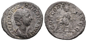 Orbiana, AD 225-227. AR, Denarius. 2.48 g. 20.06 mm. Rome.
Obv: SALL BARBIA ORBIANA AVG. Bust of Orbiana, diademed, draped, right.
Rev: CONCORDIA AVGG...
