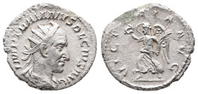 Trajan Decius, AD 249-251. AR, Antoninianus. 2.92 g. 22.70 mm. Rome.
Obv: IMP TRAIANVS DECIVS AVG. Bust of Trajan Decius, radiate, draped, cuirassed, ...