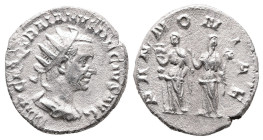 Trajanus Decius, AD 249-251. AR, Antoninianus. 3.17 g. 21.55 mm. Rome.
Obv: IMP C M Q TRAIANVS DECIVS AVG. Bust of Trajan Decius, radiate, draped, cui...