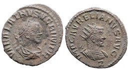 Aurelian with Vabalathus, AD 270-275. Antoninianus. 3.46 g. 19.74 mm. Antioch.
Obv: VABALATHVS VCRIMDR. Bust of Vabalathus, laureate, draped, cuirasse...