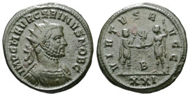 Carinus as Caesar, AD 282-283. Antoninianus. 3.41 g. 21.53 mm. Siscia.
Obv: IMP C M AVR CARINVS NOB C. Bust of Carinus, radiate, cuirassed, right.
Rev...