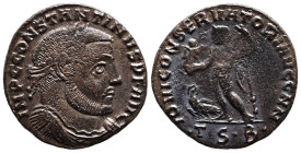 Constantine I The Great, AD 307-337. AE, Follis. 3.23 g. 21.33 mm. Thessalonica.
Obv: IMP C CONSTANTINVS P F AVG. Bust of Constantine I, laureate, dra...