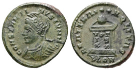 Constantine II as Caesar, AD 316-337. AE, Follis. 2.95 g. 20.14 mm. Londinium.
Obv: CONSTANTINVS IVN N C. Bust of Constantine II, helmeted, cuirassed,...