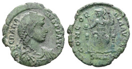 Gratian, AD 367-383. AE. 1.95 g. 18.85 mm. Nicomedia.
Obv: D N GRATIANVS P F AVG. Bust of Gratian, pearl-diademed, draped and cuirassed, right.
Rev: C...
