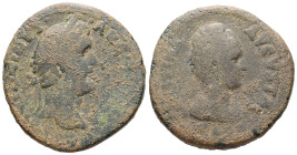 Corinthia, Corinth? Antoninus Pius, AD 138-161. AE. 25.84 g. 34.53 mm.
Obv: ANTONINVS AVG PIVS. Laureate head of Antoninus Pius, right.
Rev: [FAVSTINA...