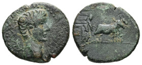Macedon, Philippi. Tiberius, AD 14-37. AE. 3.92 g. 19.45 mm.
Obv: [TI AVG]. Bare head of Tiberius, right.
Rev: Two priests ploughing, right.
Ref: RPC ...