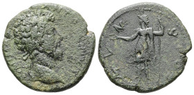 Macedon, Stobi. Marcus Aurelius, AD 161-180. AE. 11.03 g. 25.98 mm.
Obv: Laureate head of Marcus Aurelius, right.
Rev: MVN STOB. Turreted Fortuna/Tych...