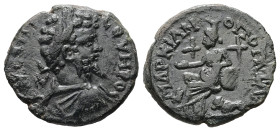 Moesia Inferior, Marcianopolis. Septimius Severus, AD 193-211. AE. 3.12 g. 19.05 mm.
Obv: AV Λ CEΠT CEYHΡOC. Laureate, draped and cuirassed bust of Se...