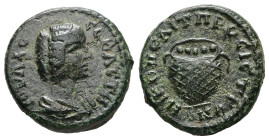 Moesia, Nicopolis ad Istrum. Julia Domna, AD 193-217. AE. 3.01 g. 16.55 mm.
Obv: IOVΛ ΔO CEBACT. Draped bust of Julia Domna, right.
Rev: NIKOΠOΛIT ΠΡO...
