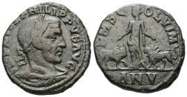 Moesia, Viminacium. Philip I, AD 244. AE. 18.84 g. 29.14 mm.
Obv: [IMP IVL] PHILIPPVS PIVS FEL AVG. Laureate, draped and cuirassed bust of Philip I, r...