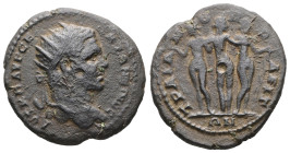 Thrace, Traianopolis. Caracalla, AD 198-217. AE. 5.95 g. 22.91 mm.
Obv: AV K M AYΡ CE ANTΩNINOC. Radiate head of Caracalla, right.
Rev: TΡAIANOΠOΛEITΩ...