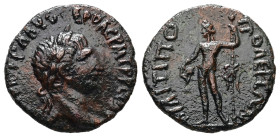 Thrace, Philippopolis. Trajan, AD 98-117. AE. 2.87 g. 18.37 mm.
Obv: IMP CAE NER TRA AVG GER DAC P M TR P COS V P P. Laureate head of Trajan, right.
R...