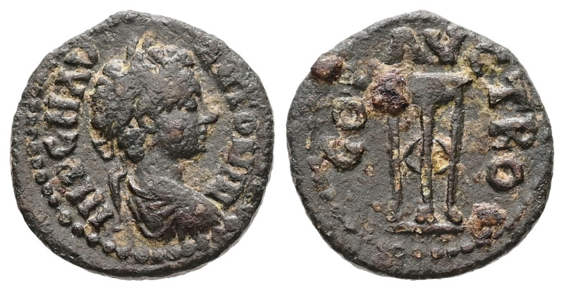 Troas, Alexandria. Caracalla, AD 198-217. AE, Quadrans. 1.91 g. 14.63 mm.
Obv: I...