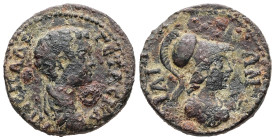 Troas, Ilium. Geta as Caesar, AD 198-209. AE. 7.24 g. 22.03 mm.
Obv: [ΑΔΡ) ΓETAC KAI. Bare-headed, draped and cuirassed bust of Geta, right.
Rev: IΛIE...