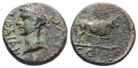 Mysia, Parium. Trajan, AD 98-117. AE. 3.41 g. 15.88 mm.
Obv: TRAIAN AVG. Laureate head of Trajan, left.
Rev: C G I P. Founder ploughing with two oxen,...