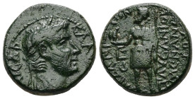 Phrygia, Aezanis. Claudius, AD 41-54. AE. 5.30 g. 19.00 mm. Pausanias, son of Menandros, magistrate.
Obv: ΚΛΑ[ΥΔΙΟϹ ΚΑ]ΙϹΑΡ. Laureate head of Claudius...