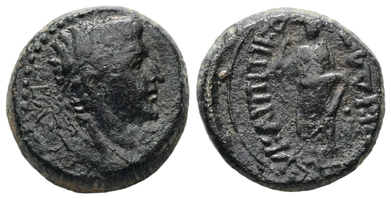 Phrygia, Eucarpia. Tiberius, AD 14-37. AE. 5.51 g. 17.58 mm. Lykidas, son of Eux...