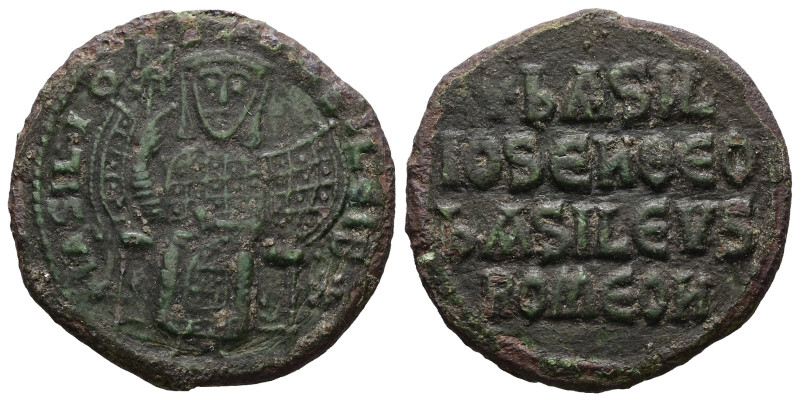 Basil I the Macedonian, 867-886 AD. AE, Follis. 6.97 g. 25.99 mm. Constantinople...