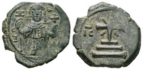 Manuel I Comnenus, AD 1143-1180. AE, Tetarteron. 3.18 g. 20.02 mm. Thessalonica.
Obv: MAN[VHΛ Δ[ECΠOTH]. Half-length bust of ruler wearing crown and l...