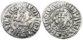 Armania. Levon I, AD 1198-1219. AR, Tram. 2.84 g. 23.55 mm. 
Obv: ԼԵԻՈՆ ԹԱԳԱԻՈՐ ՀԱՅՈՑ. (Translation: Levon King of the Armenians). King seated on thro...