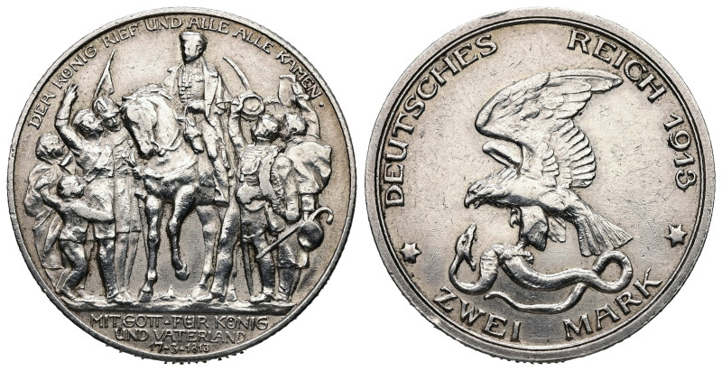 Prussia. Wilhelm II, AD 1888-1918. AR, 2 Mark. 11.11 g. 28.05 mm. 
Obv: DER KÖNI...