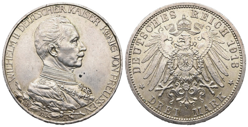 Prussia. Wilhelm II, AD 1888-1918. AR, 3 Mark. 16.68 g. 33.02 mm. 
Obv: WILHELM ...