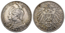 Prussia. Wilhelm II, AD 1888-1918. AR, 2 Mark. 11.11 g. 28.06 mm. 
Obv: +FRIEDRICH·I·1701· WILHELM·II·1901·
Rev: DEUTSCHES REICH 1901 / * ZWEI MARK *
...